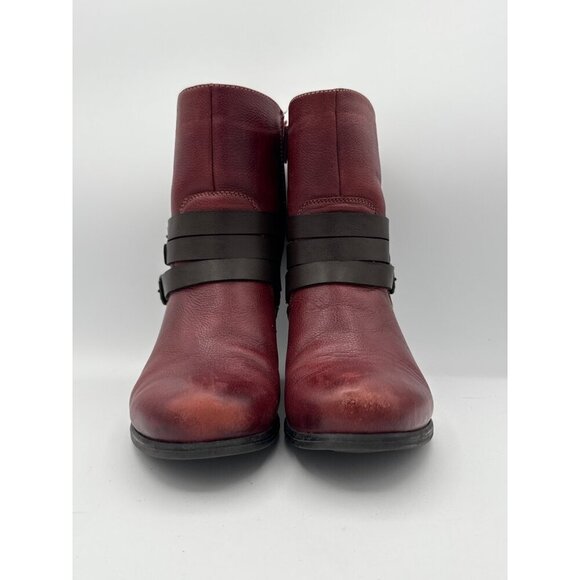 Naturalizer Womens Ankle Boots Size 7.5 Red Leather With Zipper & Buckle Detail - Picture 2 of 7